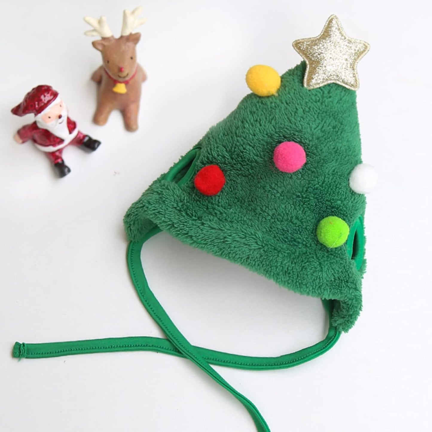 2PCS Christmas Adjustable Pet Christmas Costume Set Including Reindeer Antlers Christmas Tree Headband and Pet Christmas Accessories Decoration Scarf (Green, L)