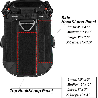 Tactical Dog Harness with 4X Metal Buckle,Working Dog MOLLE K9 Vest with Handle,No Pulling Front Clip,Adjustable Pet Harness for Meduim Dogs (M (25"-31" Chest), Black)