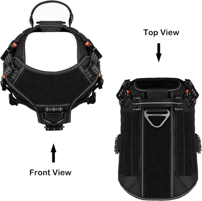 Tactical Dog Harness with 4X Metal Buckle,Working Dog MOLLE K9 Vest with Handle,No Pulling Front Clip,Adjustable Pet Harness for Meduim Dogs (M (25"-31" Chest), Black)